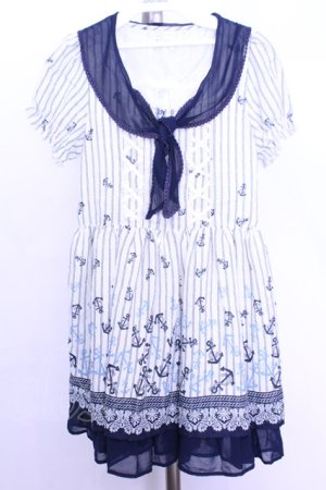 画像: axes femme / イカリ柄スカーフ風チュニック M シロ×ネイビー O-26-01-12-2003-AX-OP-IG-ZT0114G