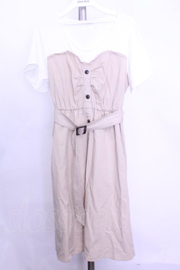 画像1: axes femme / ドッキングトレンチワンピース  ベージュ×シロ O-26-01-12-2027-AX-OP-IG-OS (1)