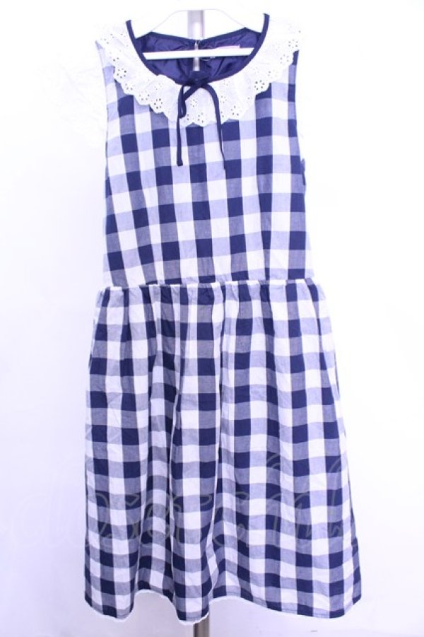 画像1: axes femme kawaii / ギンガムチェックワンピース M ネイビー×シロ O-26-01-12-2029-AX-OP-IG-OS (1)