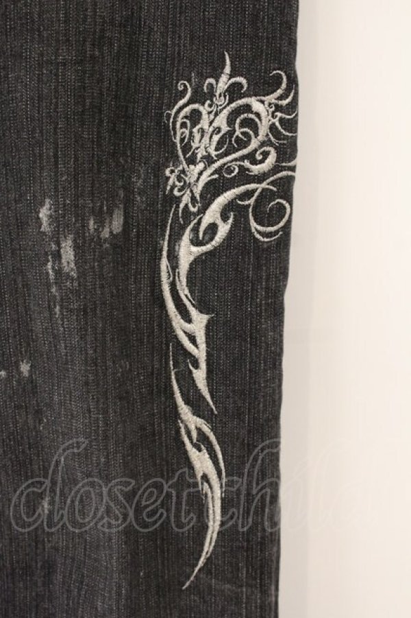 画像2: Sixh / トライバル刺繍デニムパンツ  ブラック O-26-01-12-086-HN-PA-OW-OS (2)