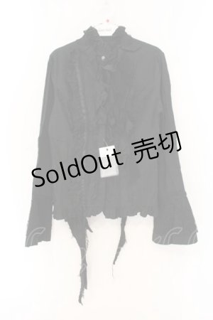 画像: h.naoto Blood / 異素材切り替えフリルブラウス  ブラック O-26-01-12-088-HN-BL-OW-OS