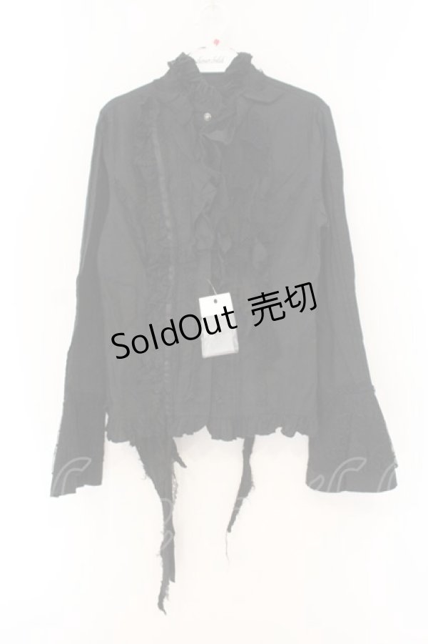 画像1: h.naoto Blood / 異素材切り替えフリルブラウス  ブラック O-26-01-12-088-HN-BL-OW-OS (1)