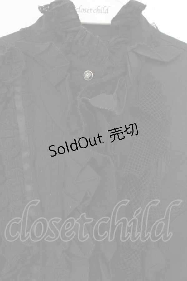 画像2: h.naoto Blood / 異素材切り替えフリルブラウス  ブラック O-26-01-12-088-HN-BL-OW-OS (2)