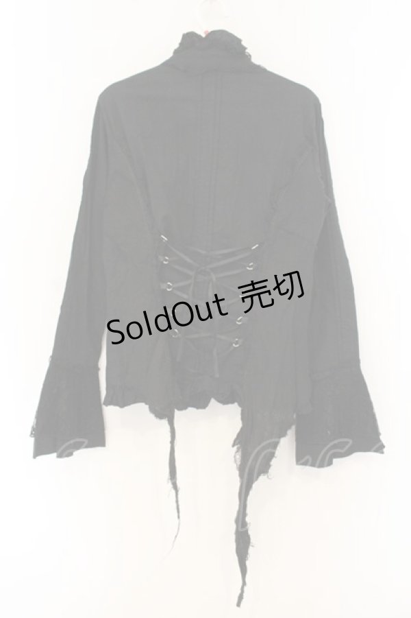 画像4: h.naoto Blood / 異素材切り替えフリルブラウス  ブラック O-26-01-12-088-HN-BL-OW-OS (4)