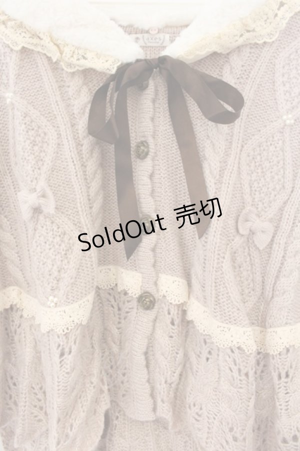 画像2: axes femme / ファーティペ付ニットポンチョ  ピンク O-26-01-12-011-AX-CO-IG-OS (2)