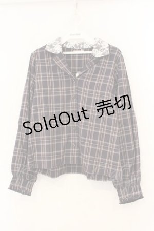 画像: axes femme POETIQUE / 襟レース使いチェックブラウス  パープル O-26-01-12-023-AX-BL-IG-ZT541