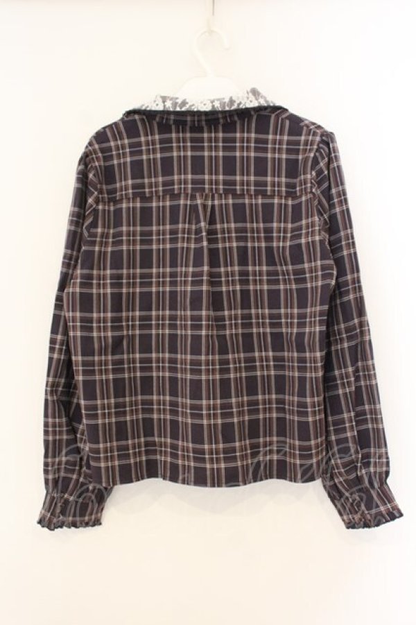 画像2: axes femme POETIQUE / 襟レース使いチェックブラウス  パープル O-26-01-12-023-AX-BL-IG-OS (2)