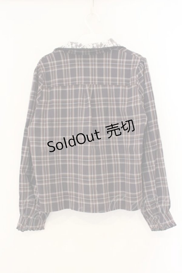 画像2: axes femme POETIQUE / 襟レース使いチェックブラウス  パープル O-26-01-12-023-AX-BL-IG-ZT541 (2)