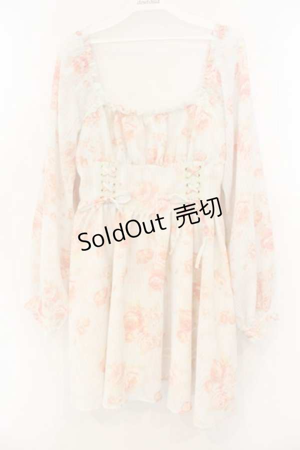 画像1: LIZ LISA / オフショルローズ柄ワンピース  サックス O-26-01-13-031-LO-OP-IG-OS (1)