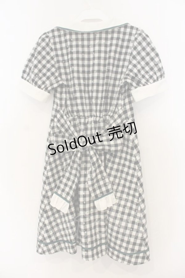 画像2: axes femme POETIQUE / フラワー刺繍ギンガムワンピース  クロ×シロ O-26-01-13-037-AX-OP-IG-ZT537 (2)