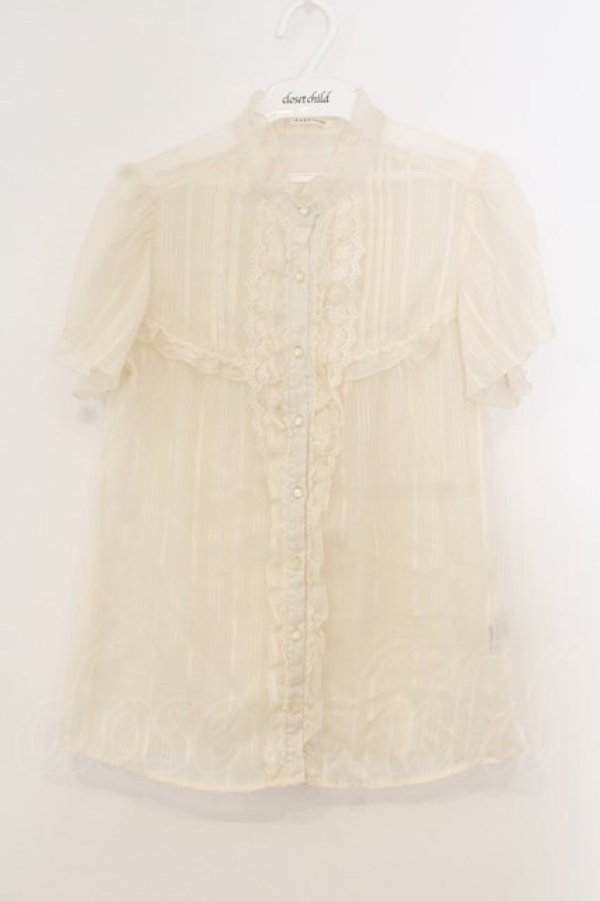 画像1: axes femme / ボウタイ付フィルムドビーブラウス  オフシロ O-26-01-13-045-AX-BL-IG-OS (1)