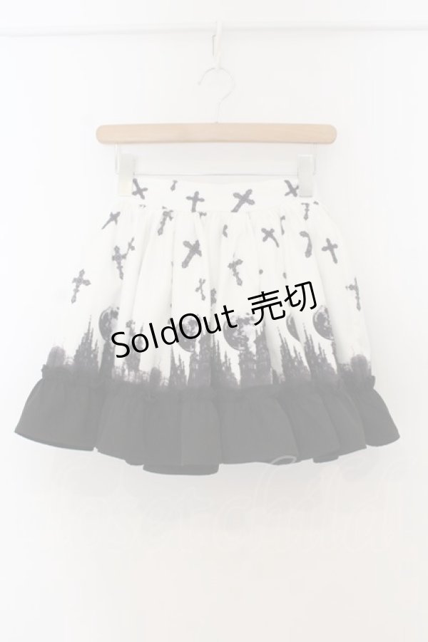 画像1: Jamieエーエヌケー / ゴシックキャッスルプリントスカート  シロ×クロ O-26-01-13-062-0-SK-IG-OS (1)