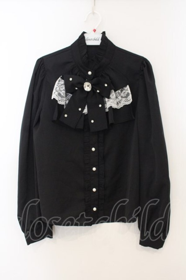 画像1: Ank Rouge / ストーンリボンゴシックブラウス  クロ×シロ O-26-01-13-066-CA-BL-IG-OS (1)