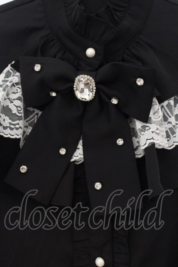 画像2: Ank Rouge / ストーンリボンゴシックブラウス  クロ×シロ O-26-01-13-066-CA-BL-IG-OS (2)