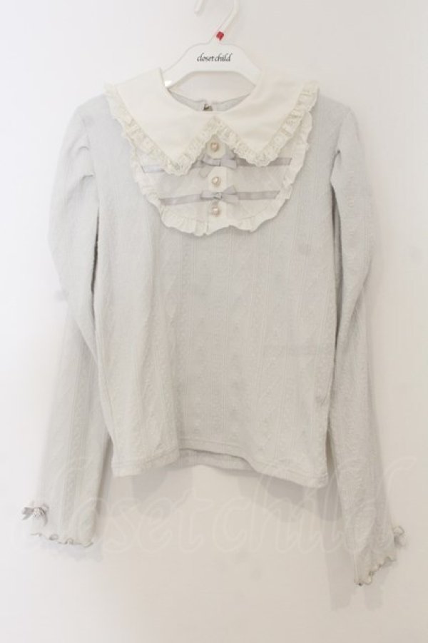 画像1: NOEMIE / ダブルリボンケーブルジャガードカットソー  ライトグレー×シロ O-26-01-13-075-LO-TO-IG-OS (1)