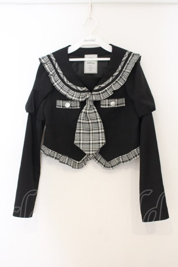 画像1: Ank Rouge / チェック配色パフトップス  クロ×シロ O-26-01-13-077-CA-BL-IG-OS (1)