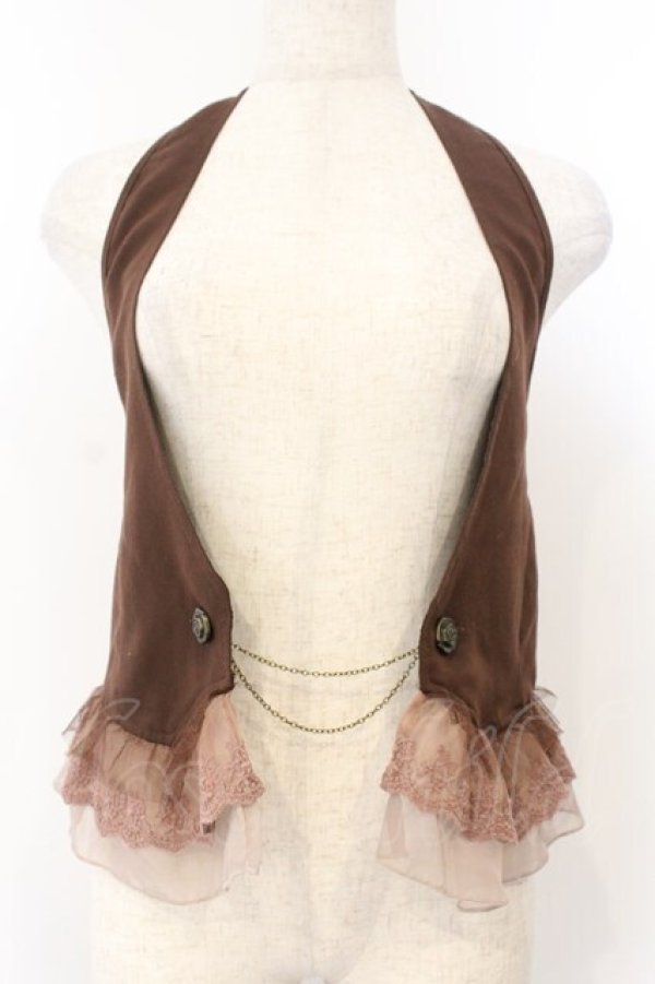 画像1: axes femme / シフォンチュールフリルホルターベスト  ブラウン O-26-01-13-002-AX-TO-IG-OS (1)