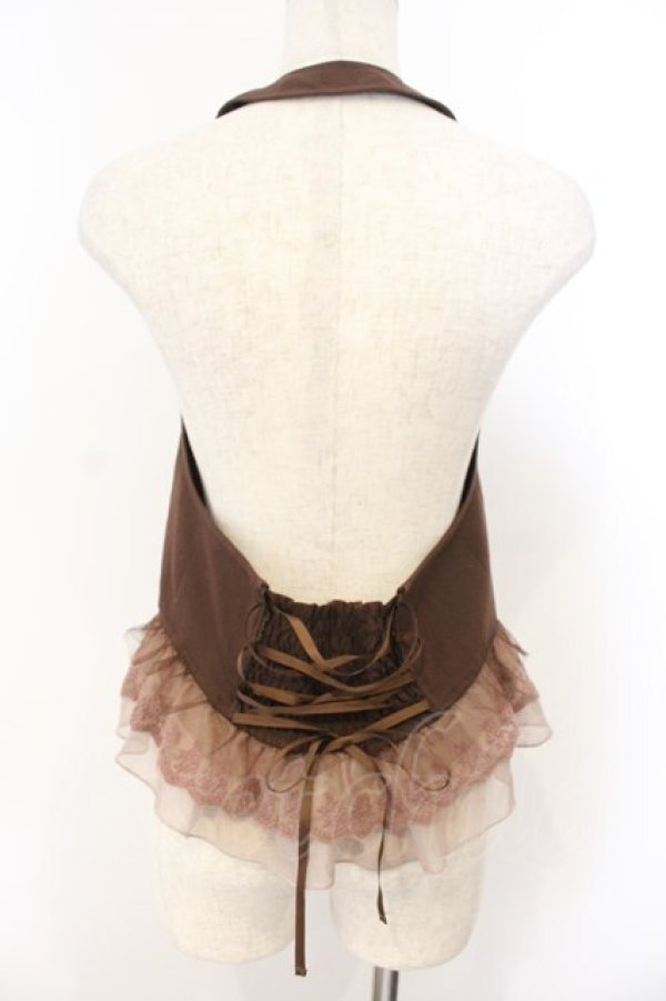 画像3: axes femme / シフォンチュールフリルホルターベスト  ブラウン O-26-01-13-002-AX-TO-IG-OS (3)