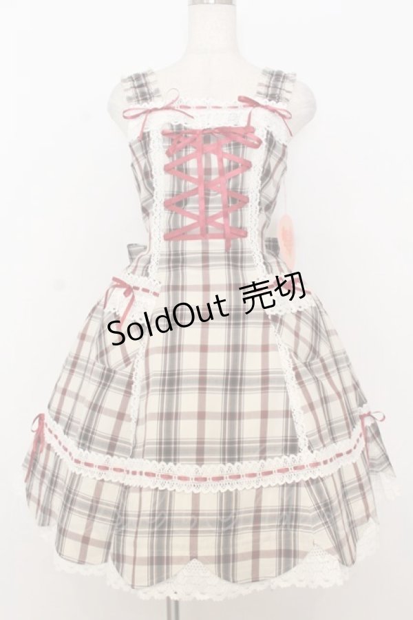 画像1: BABY,THE STARS SHINE BRIGHT / 裾スカラップタータンチェックジャンパースカート＆リボンコームセット  生成り×えんじ O-26-01-14-001-BA-OP-IG-OS (1)