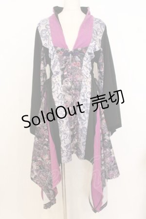 画像: Qutie Frash / アシメ着物カーデ  パープル×ブラック O-26-01-14-035-QU-JA-IG-OS