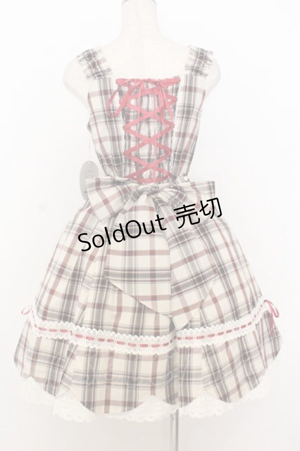 画像4: BABY,THE STARS SHINE BRIGHT / 裾スカラップタータンチェックジャンパースカート＆リボンコームセット  生成り×えんじ O-26-01-14-001-BA-OP-IG-OS (4)