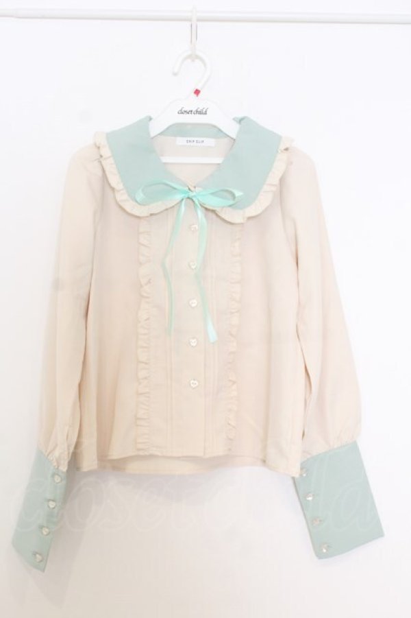 画像1: CHIP CLIP / 五月アイ/Cheese Bear/AIピンタックブラウス S ミント×アイボリー O-26-01-14-017-0-BL-IG-OS (1)