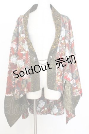 画像: Qutie Frash / 和柄ポンチョ  レッド×ゴールド O-26-01-14-029-QU-JA-IG-OS