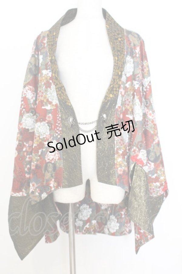 画像1: Qutie Frash / 和柄ポンチョ  レッド×ゴールド O-26-01-14-029-QU-JA-IG-OS (1)