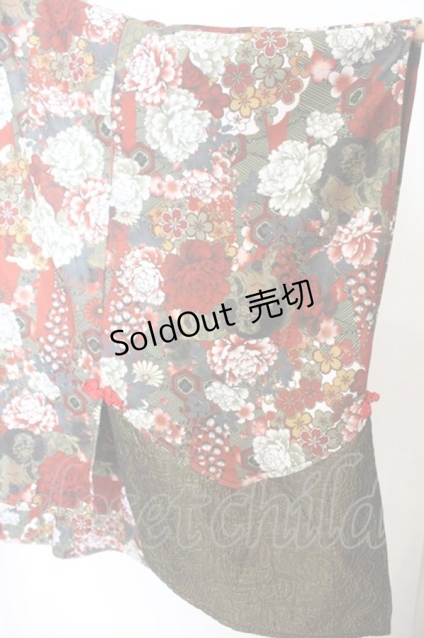 画像2: Qutie Frash / 和柄ポンチョ  レッド×ゴールド O-26-01-14-029-QU-JA-IG-OS (2)