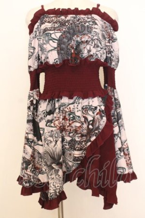 画像: Qutie Frash / 和柄オフショルチュニック  ワイン O-26-01-14-031-QU-TO-IG-ZY