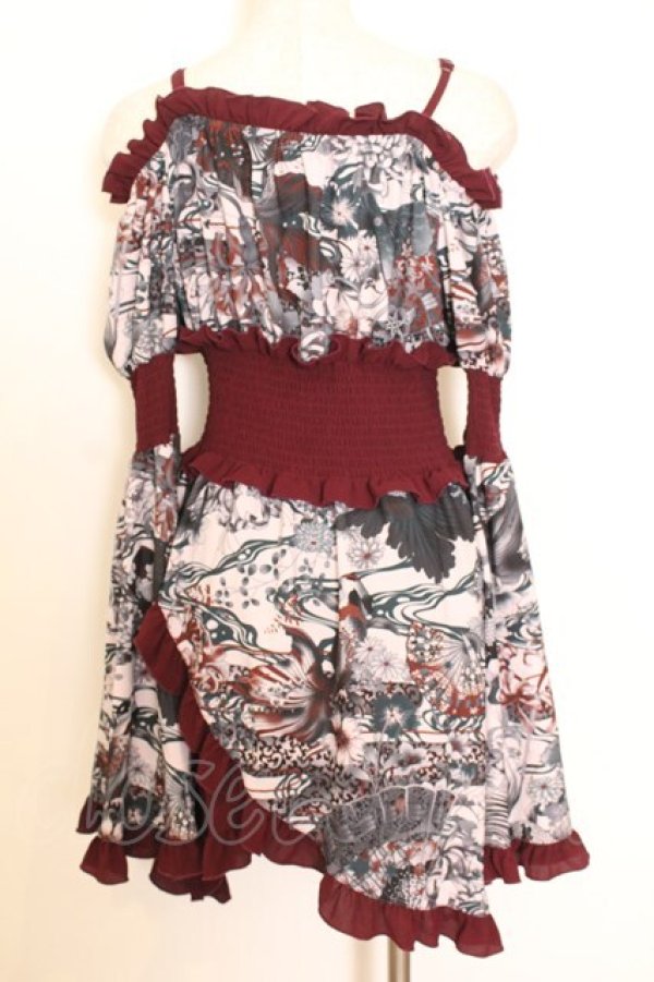 画像3: Qutie Frash / 和柄オフショルチュニック  ワイン O-26-01-14-031-QU-TO-IG-OS (3)