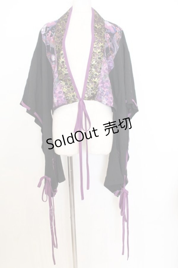 画像1: Qutie Frash / 着物ショートカーデ  ブラック×パープル O-26-01-14-032-QU-TO-IG-OS (1)