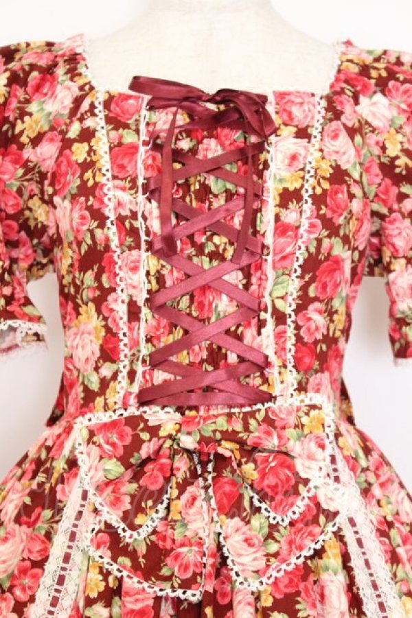 画像2: metamorphose / はしごレースリボン花柄半袖ワンピース 1 ボルドー系 O-26-01-15-003-ME-OP-OW-OS (2)