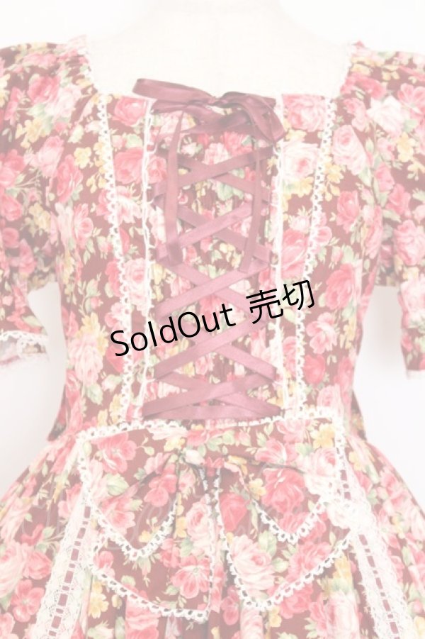 画像2: metamorphose / はしごレースリボン花柄半袖ワンピース 1 ボルドー系 O-26-01-15-003-ME-OP-OW-OS (2)