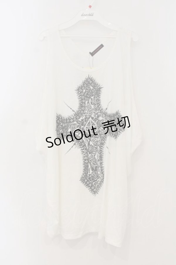 画像1: ALGONQUINS / クロスプリントワイドタンクトップ F ホワイト O-26-01-15-049-AL-TO-YM-OS (1)