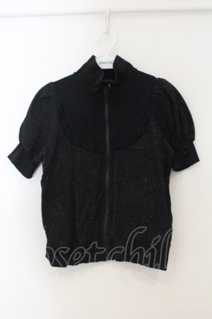 画像: h.NAOTO / レースデコルテスタンドネック半袖トラックトップ  ブラック O-26-01-15-059-HN-TO-YM-OS