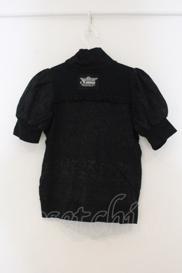 画像3: h.NAOTO / レースデコルテスタンドネック半袖トラックトップ  ブラック O-26-01-15-059-HN-TO-YM-OS (3)