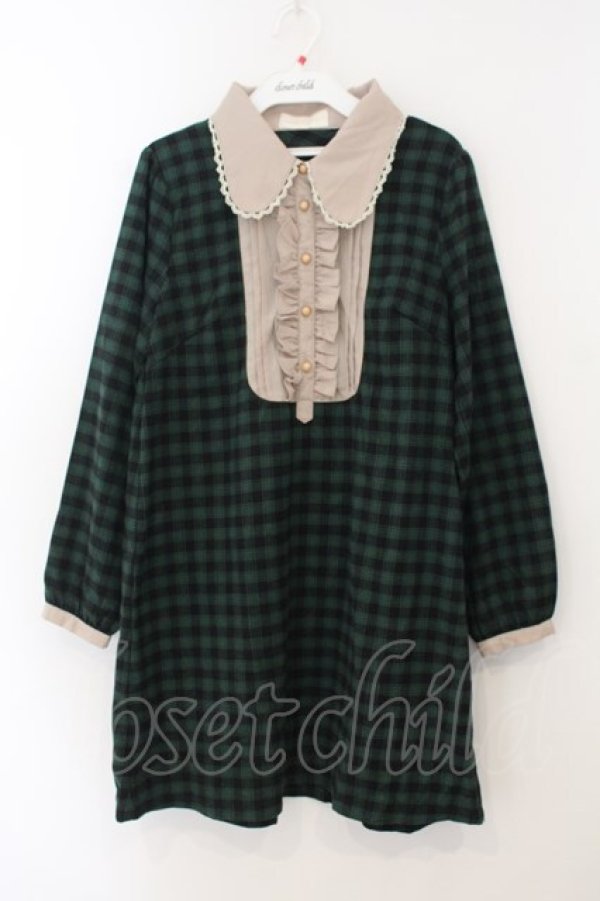 画像1: axes femme POETIQUE / チェックネルAラインワンピース M グリーン O-26-01-15-066-AX-OP-YM-OS (1)