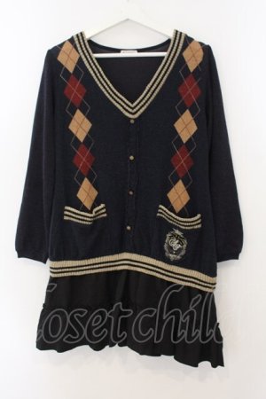 画像: axes femme / アーガイル柄カーデ風ワピース M ネイビー O-26-01-15-067-AX-OP-YM-ZT0118N