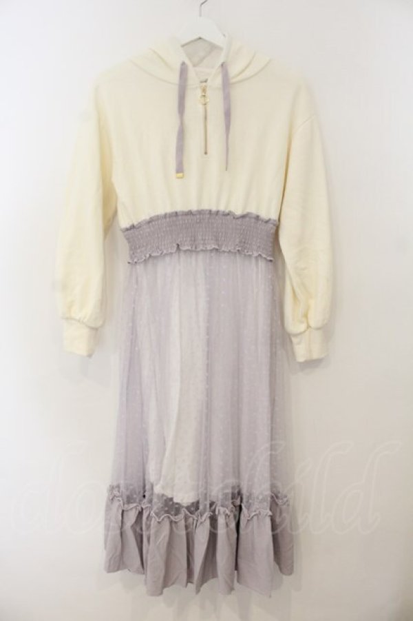 画像1: axes femme POETIQUE / 異素材ドッキングワンピース M アイボリーｘラベンダー O-26-01-15-068-AX-OP-YM-OS (1)