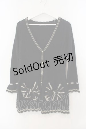 画像: axes femme / シフォンリボン使いロングカーディガン M ネイビー O-26-01-15-070-AX-TO-YM-OS