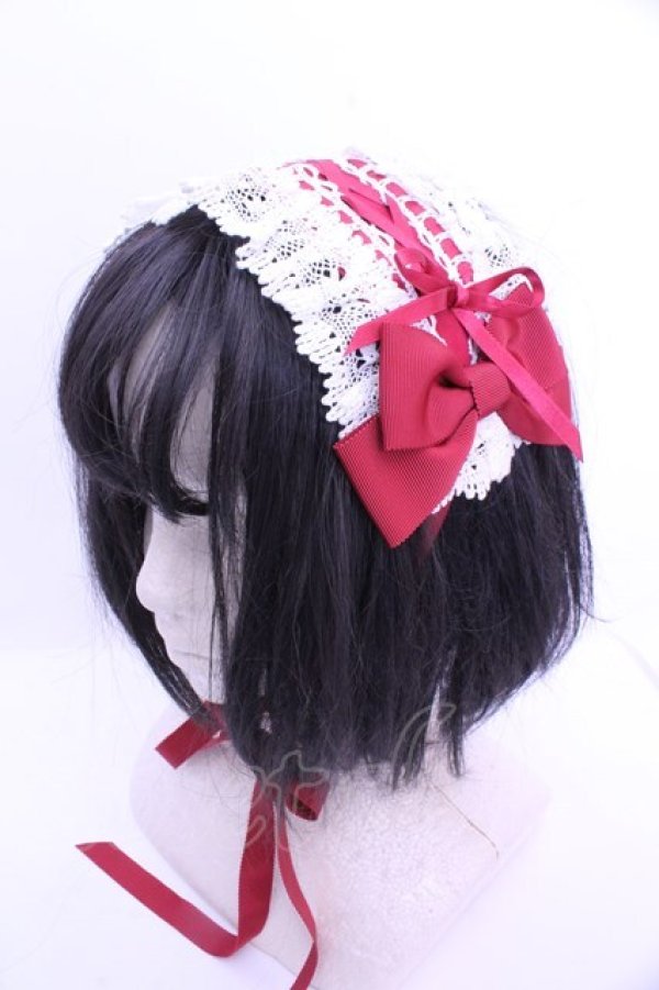 画像1: BABY,THE STARS SHINE BRIGHT / はしごレースのスピンドールヘッドドレス  えんじ×オフシロ O-26-01-15-1004-BA-AC-IG-OS (1)