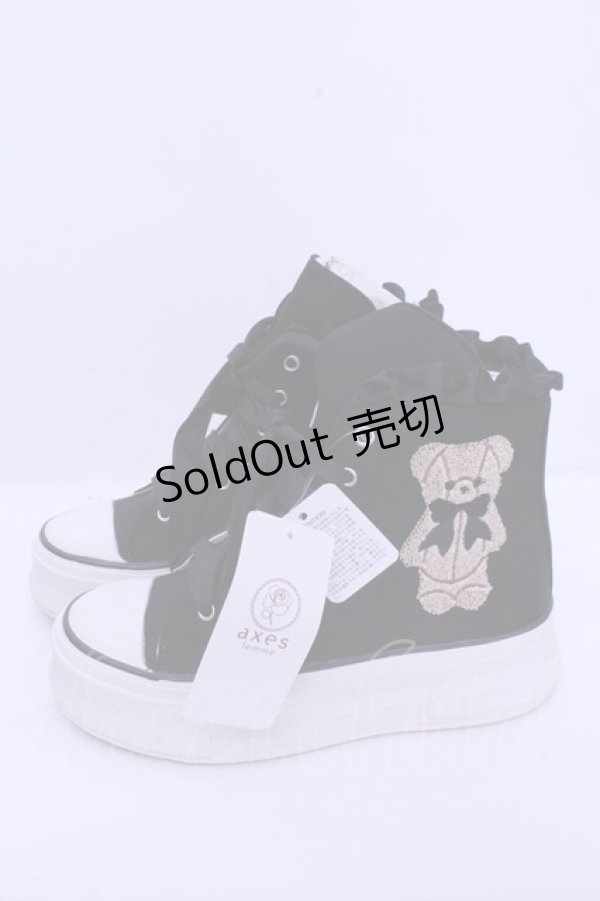 画像2: axes femme kawaii / ベア刺繍スニーカー M クロ O-26-01-15-1037-AX-SH-OW-ZT0204K (2)