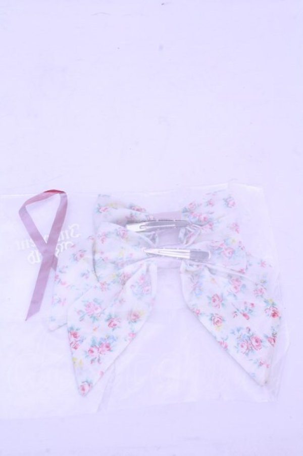 画像2: Innocent World / ミニバラツインリボンクリップ  アイボリー×ピンク O-26-01-15-1040-IW-AC-OW-OS (2)