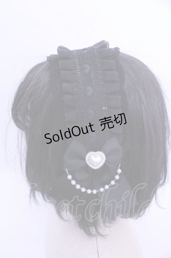 画像2: Princess Melody / パールハート×ハートレースヘッドドレス  クロ O-26-01-15-1009-EL-AC-IG-OS (2)