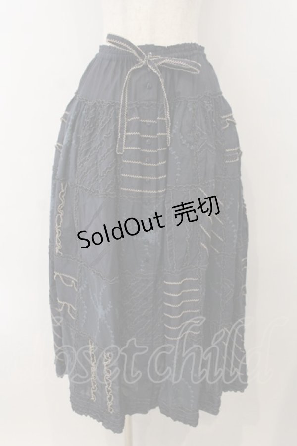 画像1: PINK HOUSE / チュールレースパッチワークスカート  ネイビー O-26-01-15-083-LO-SK-IG-OS (1)