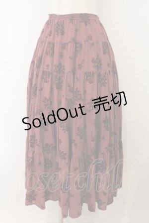 画像: PINK HOUSE / フロッキーローズスカート  ワイン O-26-01-15-093-LO-SK-IG-ZT532