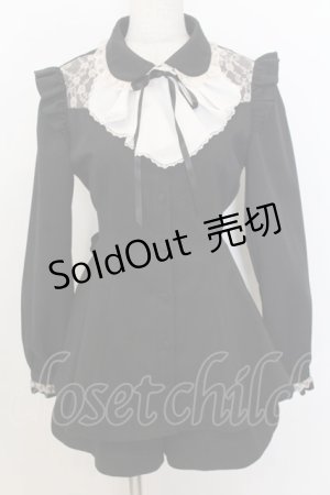 画像: Secret Honey / レースヨークラッフルタイ長袖セットアップ  クロ×シロ O-26-01-15-007-CA-OP-IG-OS