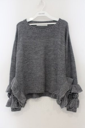 画像: PINK HOUSE / モチーフ編みスリーブニット  グレー O-26-01-15-099-LO-TO-IG-ZT0118N