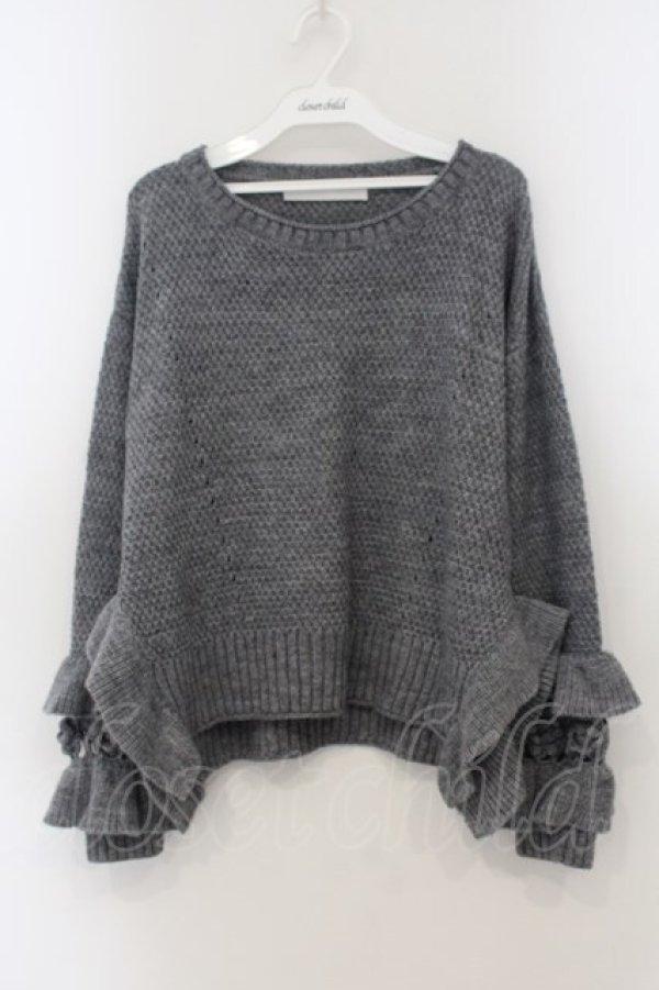 画像1: PINK HOUSE / モチーフ編みスリーブニット  グレー O-26-01-15-099-LO-TO-IG-OS (1)